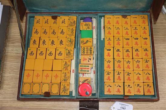 A leather-cased mahjong set